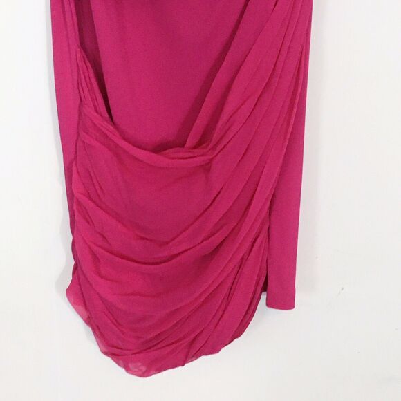 Alice + Olivia Bright Pink One Shoulder Silk Blend Mini Dress Size Large Sheath - Picture 4 of 13